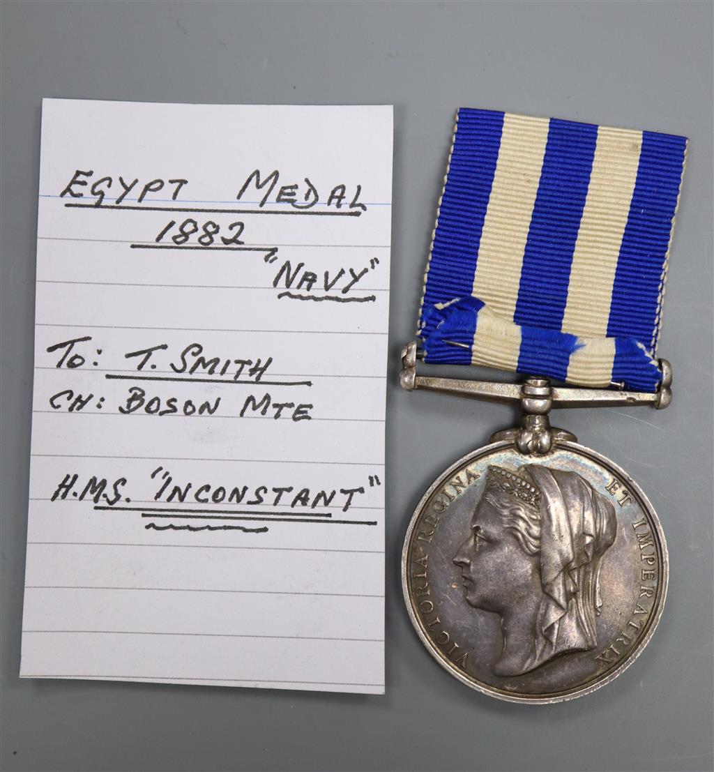 An 1882 Egypt Medal to Bosuns Mate T. Smith, HMS Inconstant